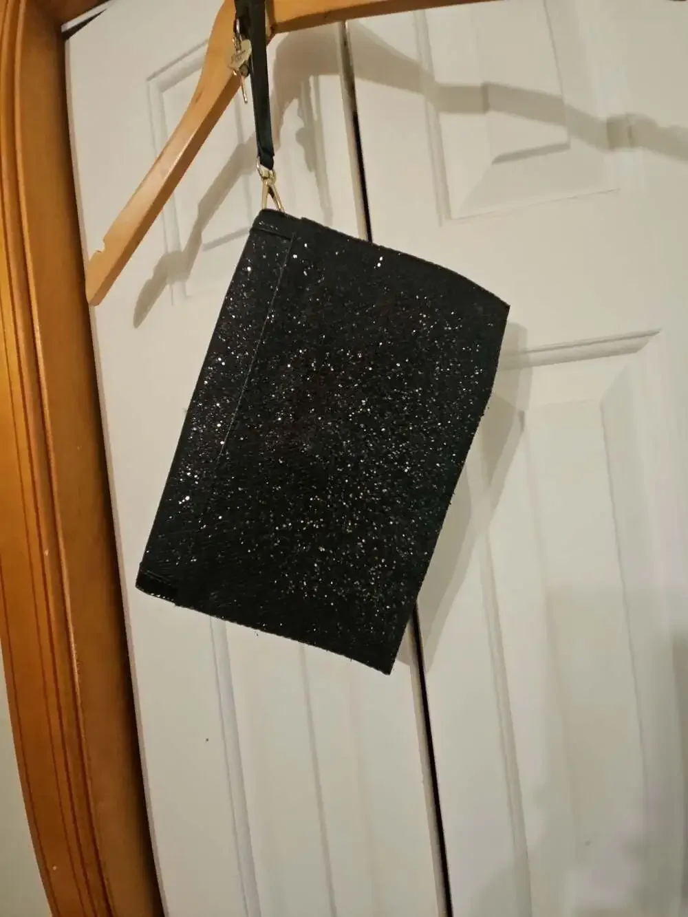 Guess Black Glitter Envelope Clutch Bag with Heart Charm